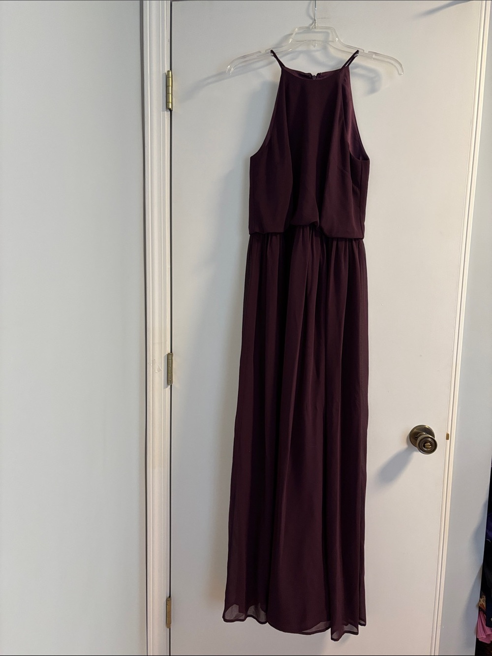 Donna Morgan Plum Halter Layered Maxi Dress